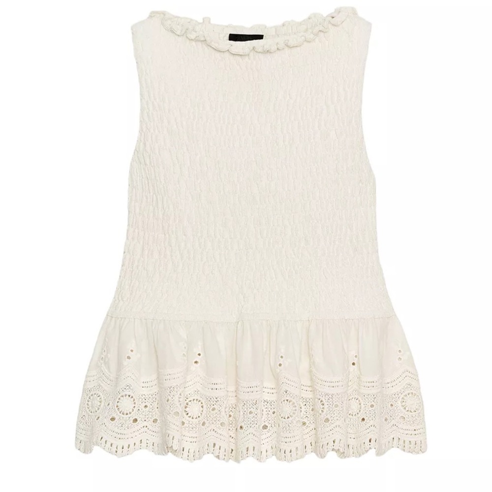 Zara Cream Sleeveless Eyelet Peplum Tank